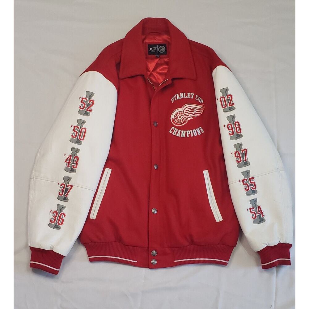Vintage DETROIT RED WINGS 10X STANLEY CUP CHAMPIONS Mens Varsity Jacket Large G3